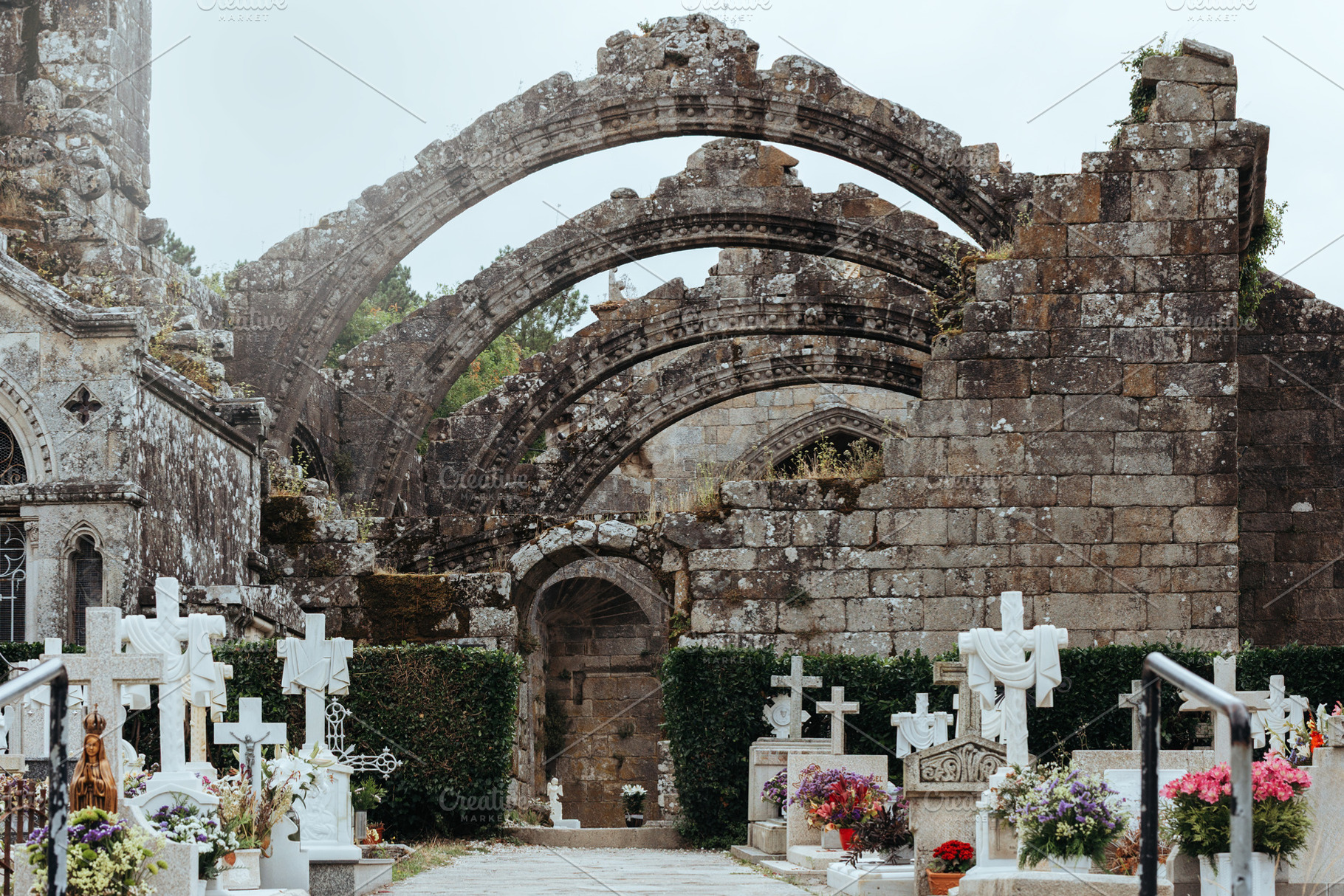 Historic cemetery in front of mediev, an Architecture Photo by Perpis