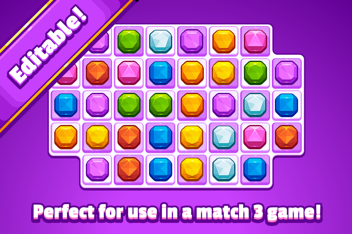 Match 3 Gem Game Pieces, an Illustration by Vectricity Designs (Photo 2 of 3)