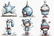 Whimsical Icy Blue Christmas Clipart, an Illustration by Canvas Craft (Thumbnail 3 of 7)