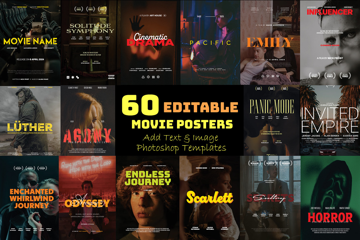 Movie Poster Photoshop Templates, a Social Media Template by Chipshpow Graphics (Photo 1 of 10)