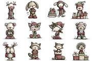 whimsical Santa reindeer clipart, an Illustration by CraftArtStudio (Thumbnail 2 of 6)