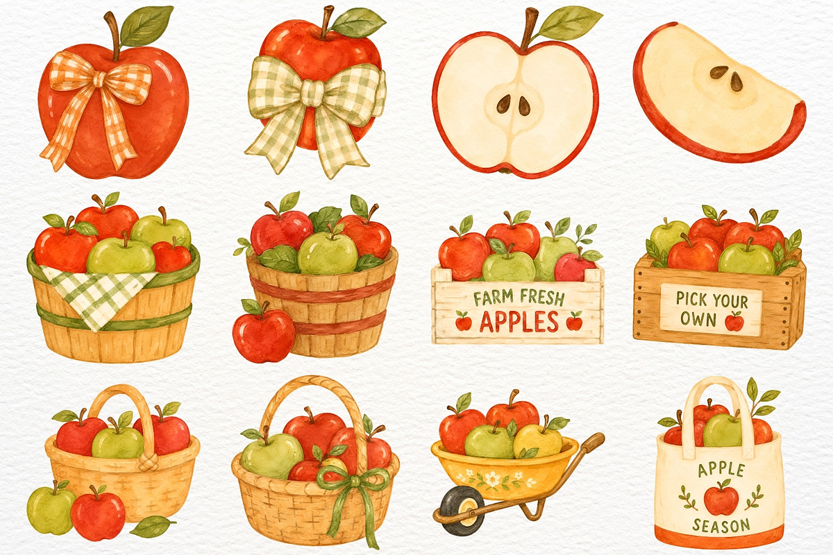 Cozy Apple Clipart Harvest Season, a Food Illustration by SugarCloudStudioArt (Photo 3 of 6)