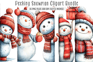 Peeking Snowman Clipart, an Illustration by SinaCreation