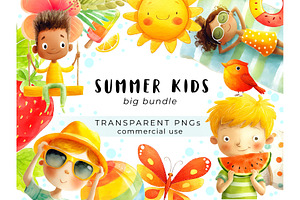 Summer Kids Bundle Scenes Patterns, a Seasonal Illustration by Bubert Art