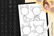 Procreate Chibi Girl Animal Stamps 2, a Brush Add-On by DrawingStoryShop (Thumbnail 1 of 6)