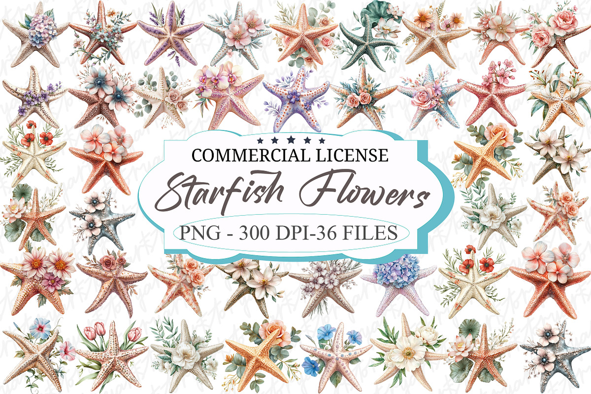 Starfish with Flowers Clipart, an Illustration by designcity5 (Photo 1 of 5)
