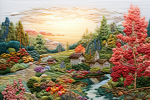 Embroidery Floral Landscape