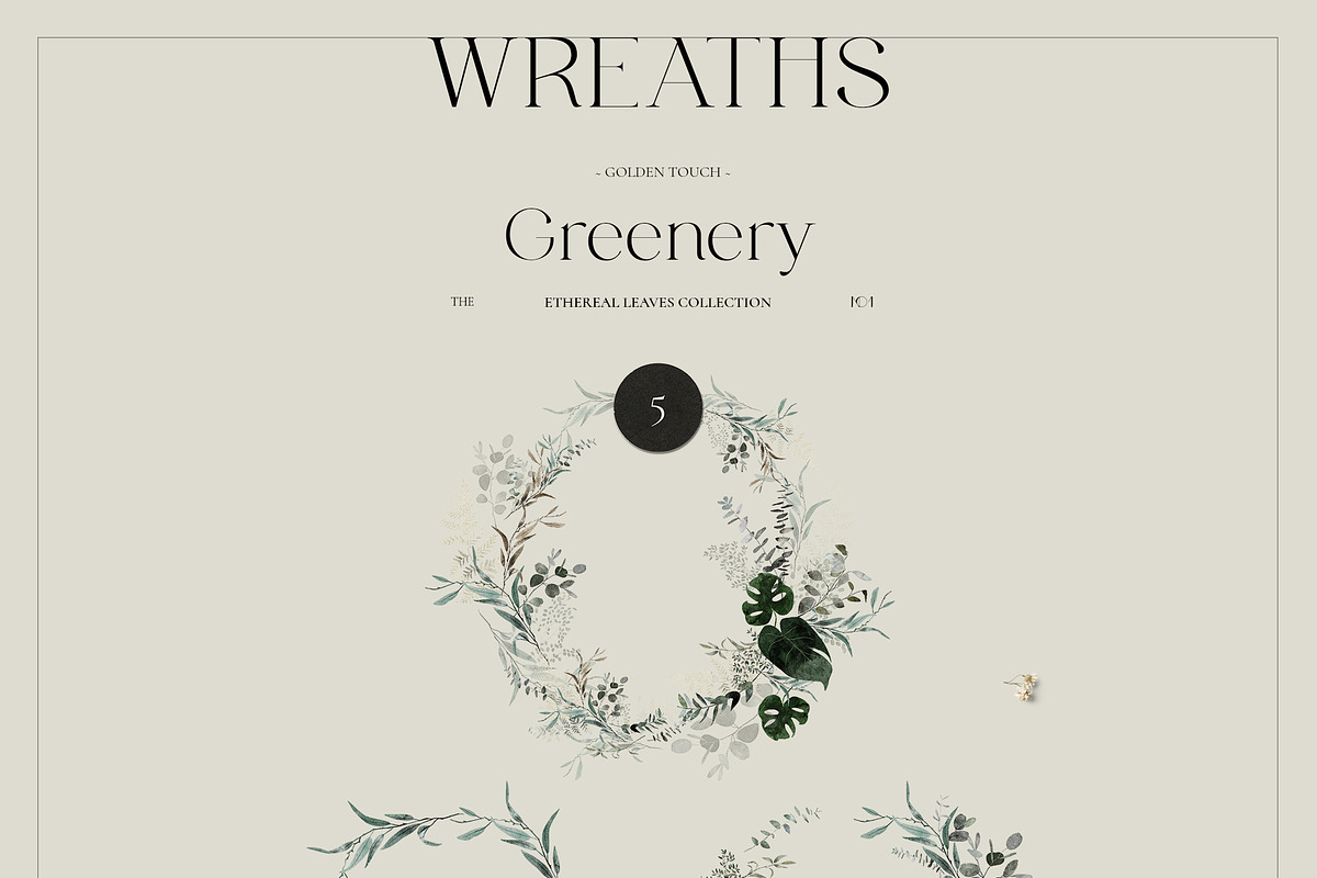 -50% GREENERY watercolor gold leaves, an Illustration by Lana Elanor (Photo 4 of 13)