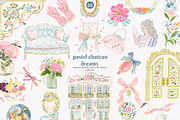 Pastel chateau watercolor clipart, a Decorative Illustration by Patishop Art (Thumbnail 1 of 9)
