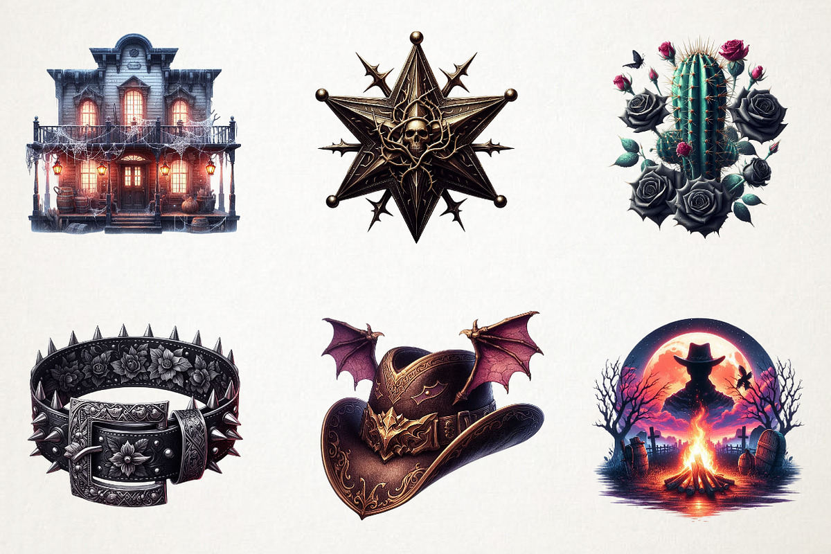 Gothic Western Cowboy Clipart, an Illustration by RobertsArt (Photo 2 of 7)
