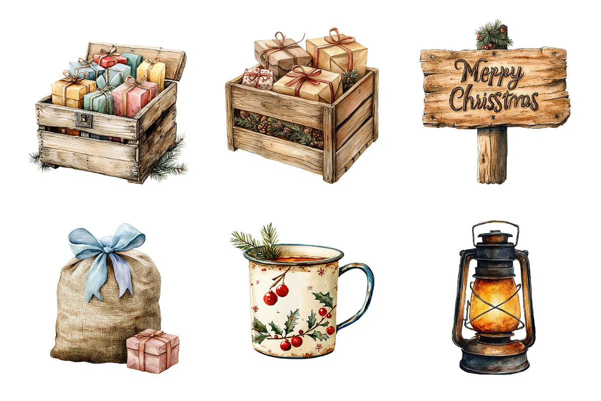 Rustic Winter Christmas Clipart, an Illustration by SinaCreation (Photo 3 of 7)