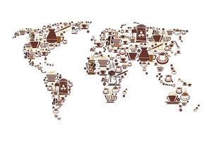 Vector Coffee World Map For Cafeteria Cafe