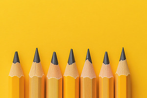 Wooden pencils on yellow background, a Background Photo by AlyaAnd