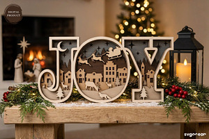 Joy Christmas Shadow Box Laser Cut, a Decorative Illustration by svgocean