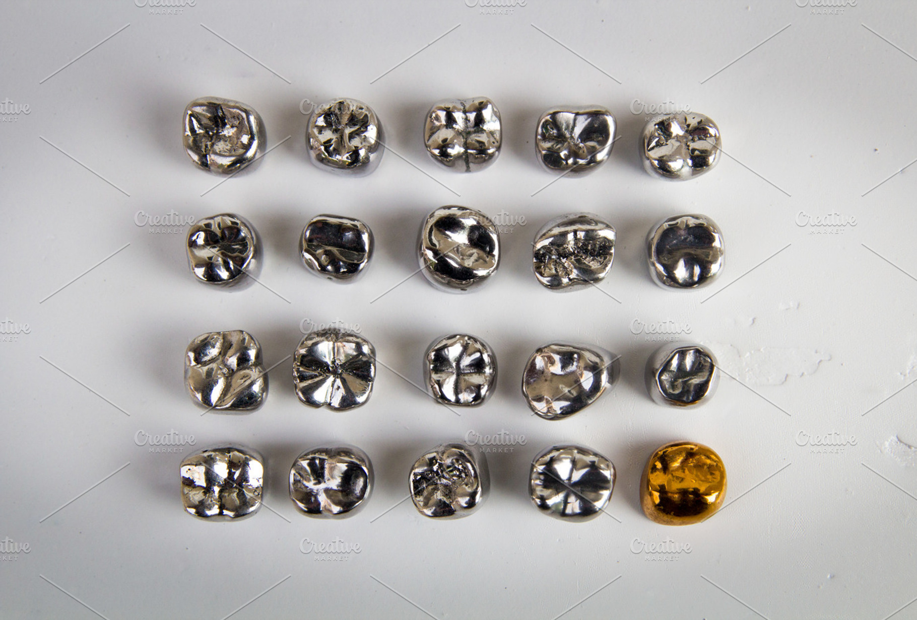 Dental  gold and metal tooth crowns isolated containing dental, crown, and, a Health & Medical Photo by Life For Photo