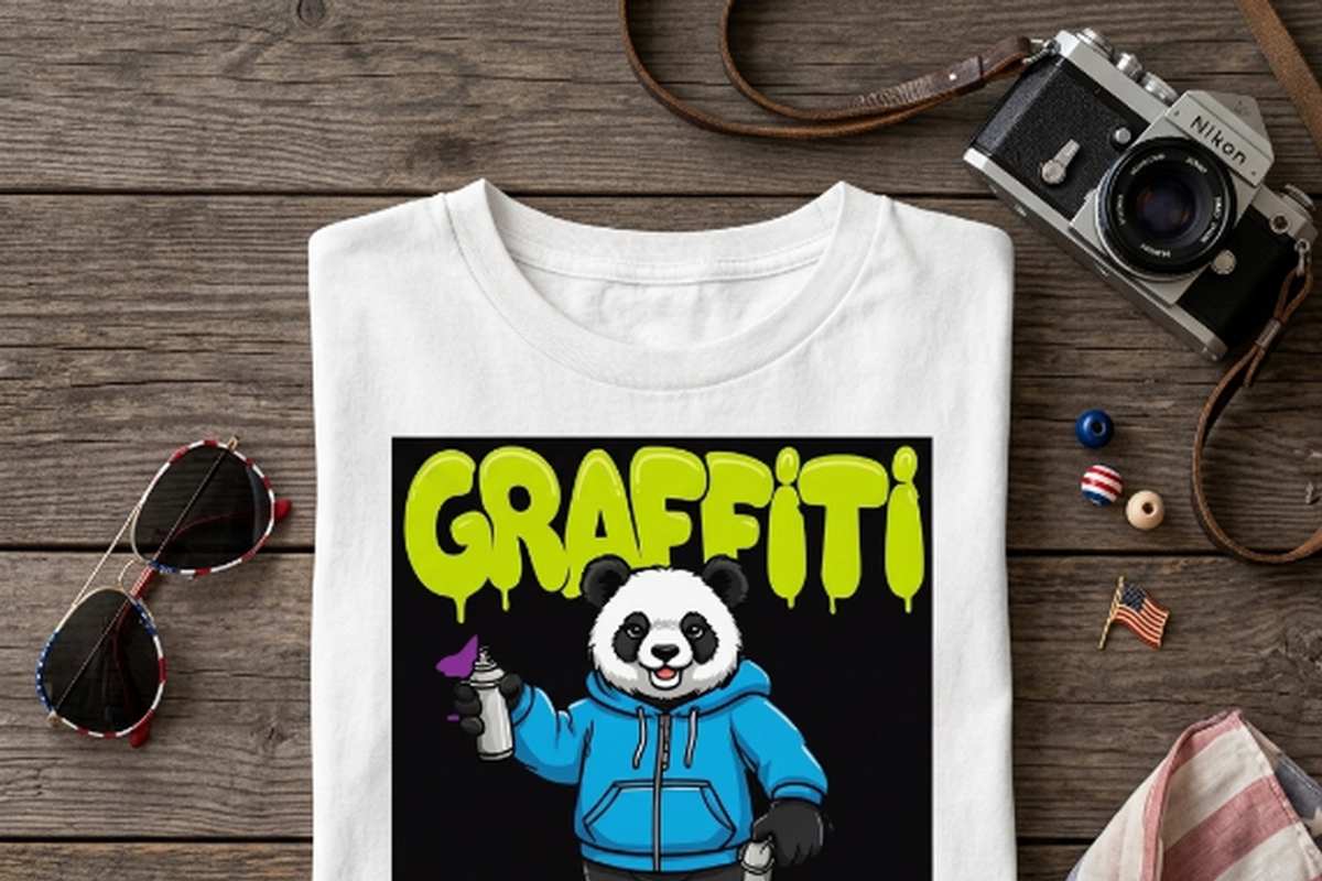 Graffiti Panda Spray Artist, a Shirt Mockup by Vector Stall (Photo 2 of 14)