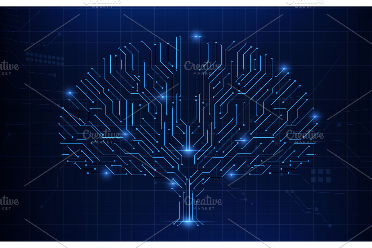 Human brain silhouette with circuit, a Technology Illustration by art PVP - market