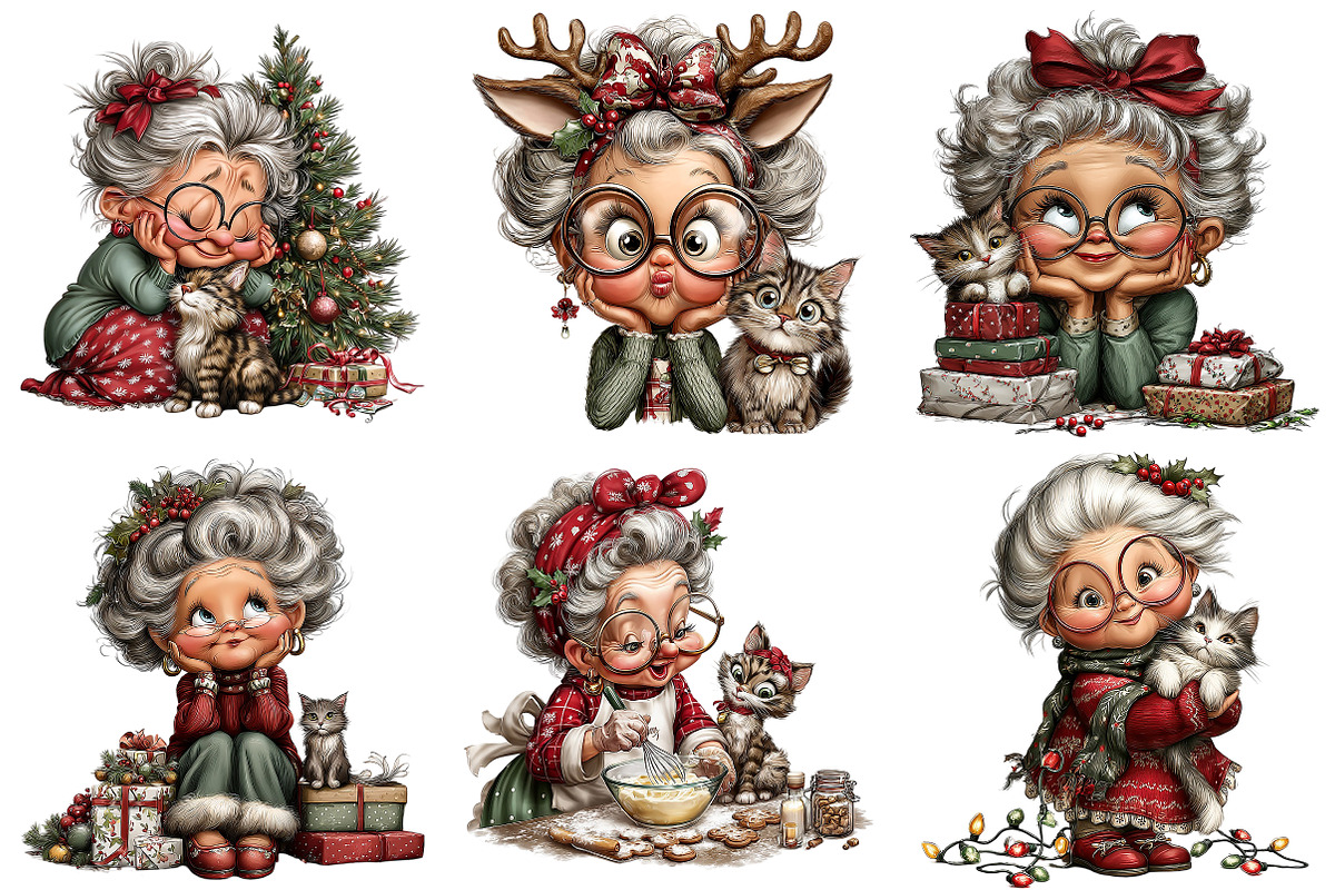 Christmas Grandma and Cat PNG, an Illustration by Craft Nest (Photo 7 of 9)