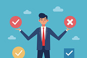 Businessman holding check and cross, a Person Illustration by SouravDesign (Thumbnail 1 of 3)