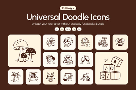 990 Universal Doodle Icons, a Solid Icon by Vectors Market