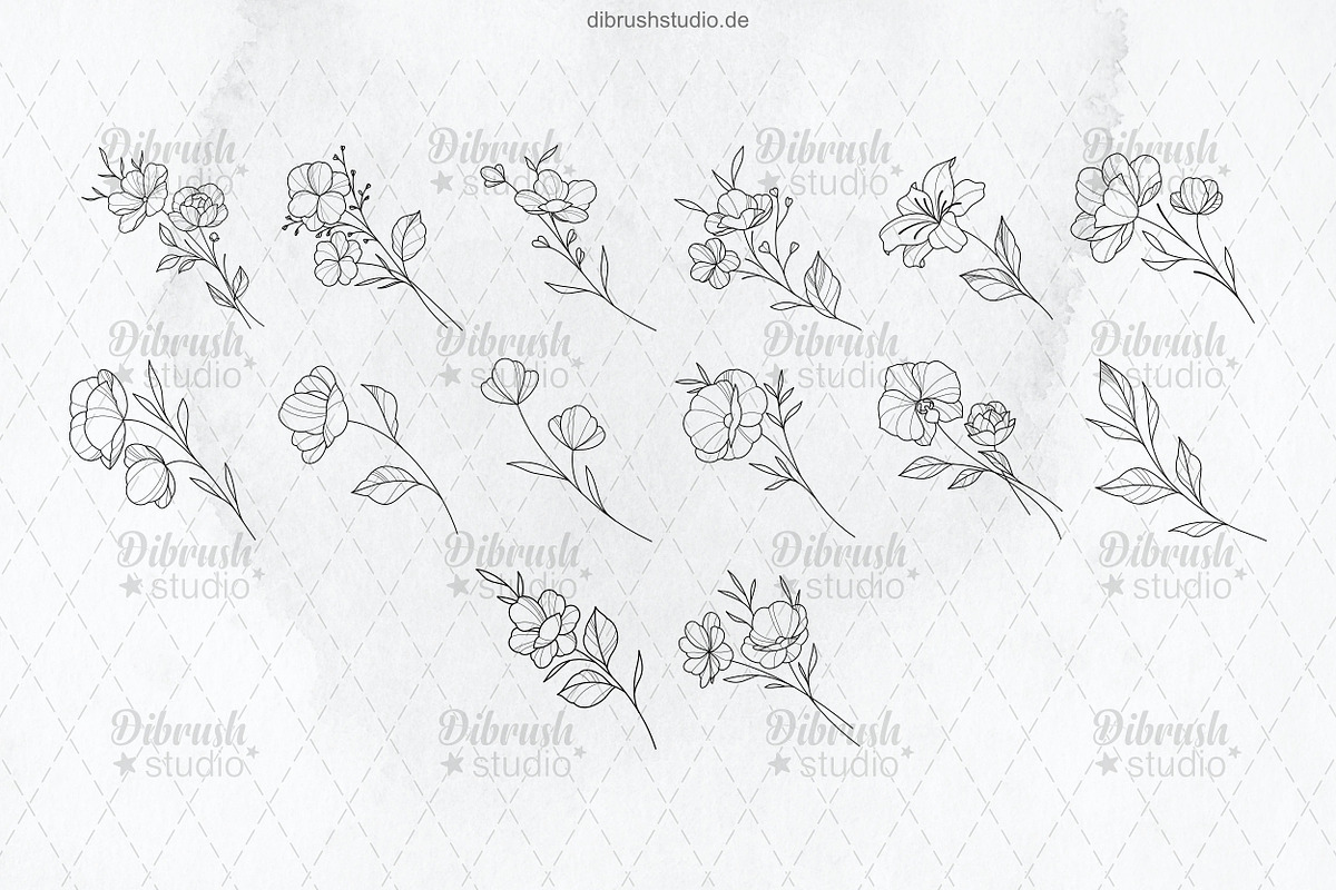 Procreate Tiny Tattoo Flowers, a Brush Add-On by DiBrush Studio (Photo 6 of 7)