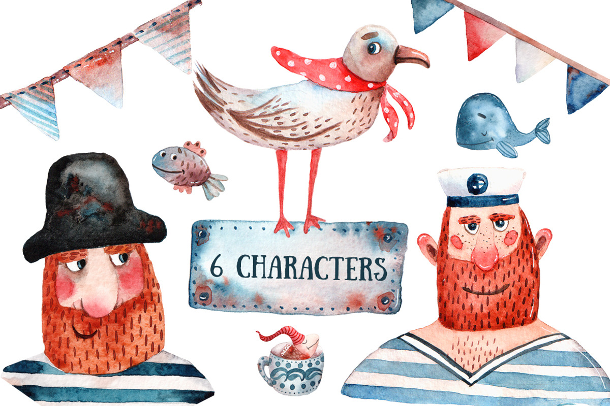 Sea Spirit - Watercolor Clip Art Set, an Illustration by Mashamashastu (Photo 4 of 6)