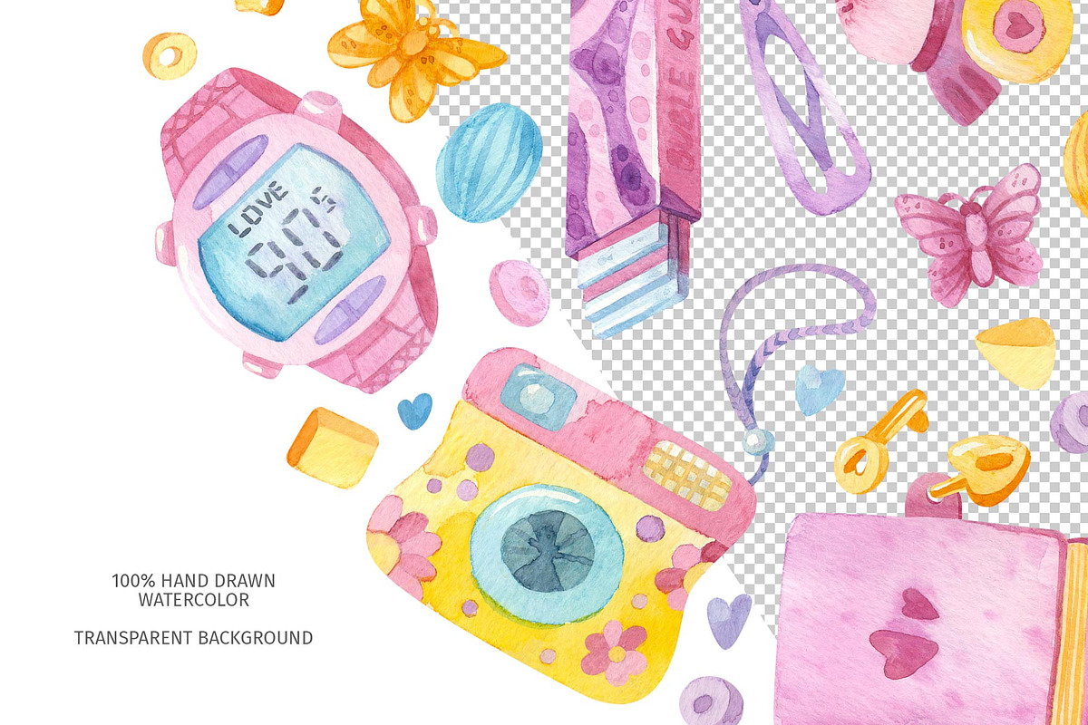 90s Watercolor clipart, patterns, a Decorative Illustration by Valin Malin (Photo 3 of 14)