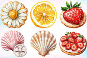 Watercolor Summer Cookies Clipart, a Seasonal Illustration by Canvas Craft (Thumbnail 2 of 3)
