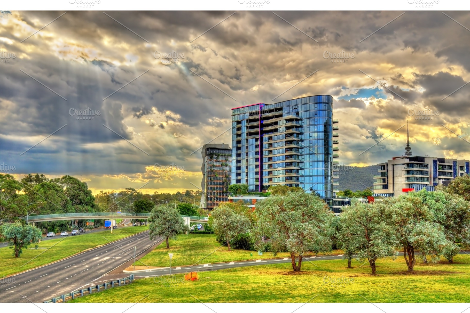 Buildings at Parkes Way road in Canberra, Australia, an Architecture Photo by Leonid Andronov