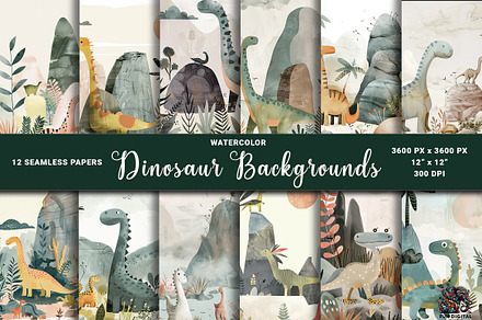 Watercolor Dinosaur Background, a Background Graphic by Fun Digital
