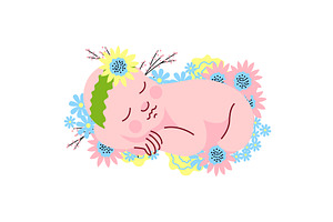 Cute Newborn Baby Girl In Flower