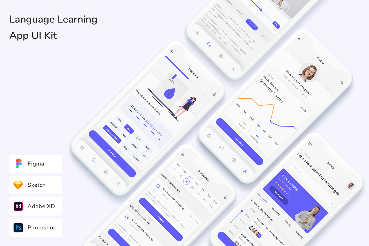 Language Learning App UI Kit, an UI Kit Template by Betush