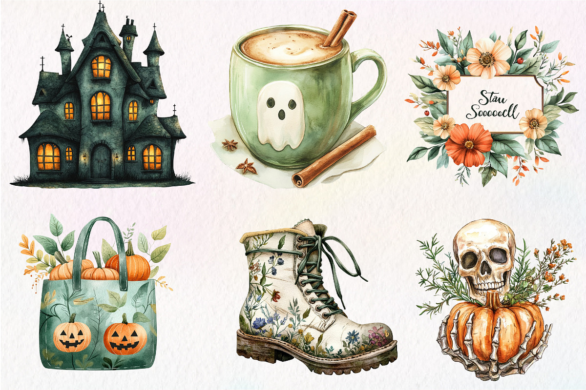 Sage Green Halloween Clipart, an Illustration by CreationArt (Photo 2 of 5)