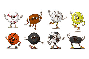 Cartoon groovy sport ball and puck, a Sport Illustration by Vector Tradition