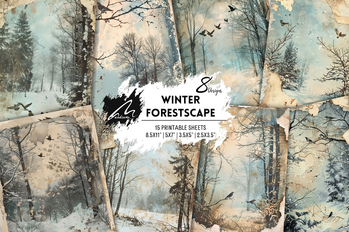 Winter Forests, Grunge Journal Pages, a Seasonal Illustration by Digital Art Mahdiseño (Photo 1 of 9)