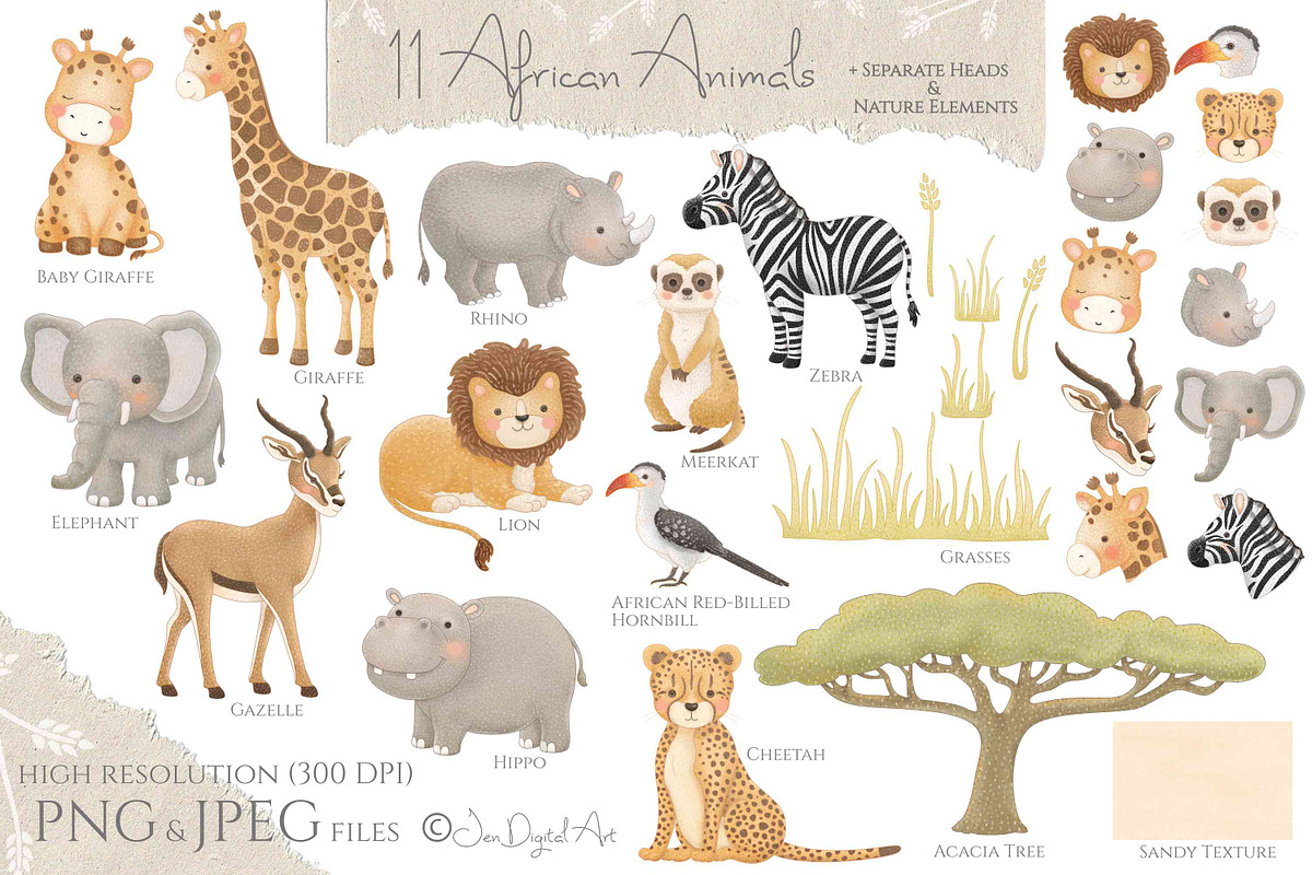 African Safari Animals Clip Art, an Animal Illustration by Jen Digital Art (Photo 2 of 3)