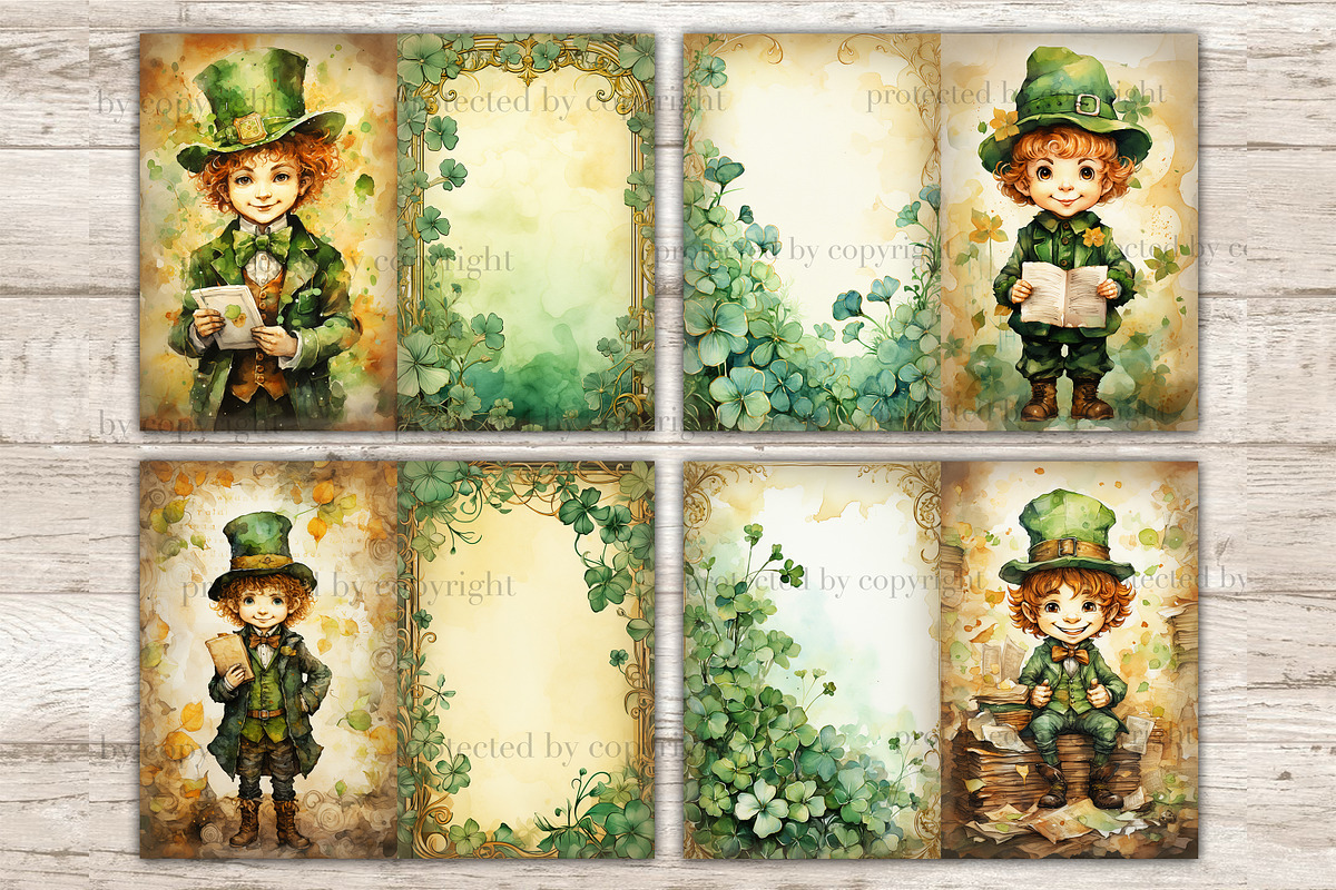 Cute Leprechaun Junk Journal Pages, a Seasonal Illustration by GlamArtZhanna (Photo 2 of 10)
