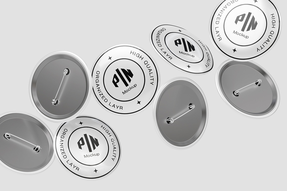 Round Pin Badges Mockup, a Merchandise Mockup by DSNA Mockup (Photo 3 of 6)