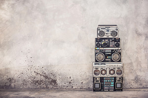 Retro boomboxes tower