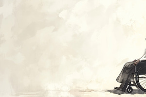 Young woman in a wheelchair gazing upward with a thoughtful expression, an Illustration by AS photostudio