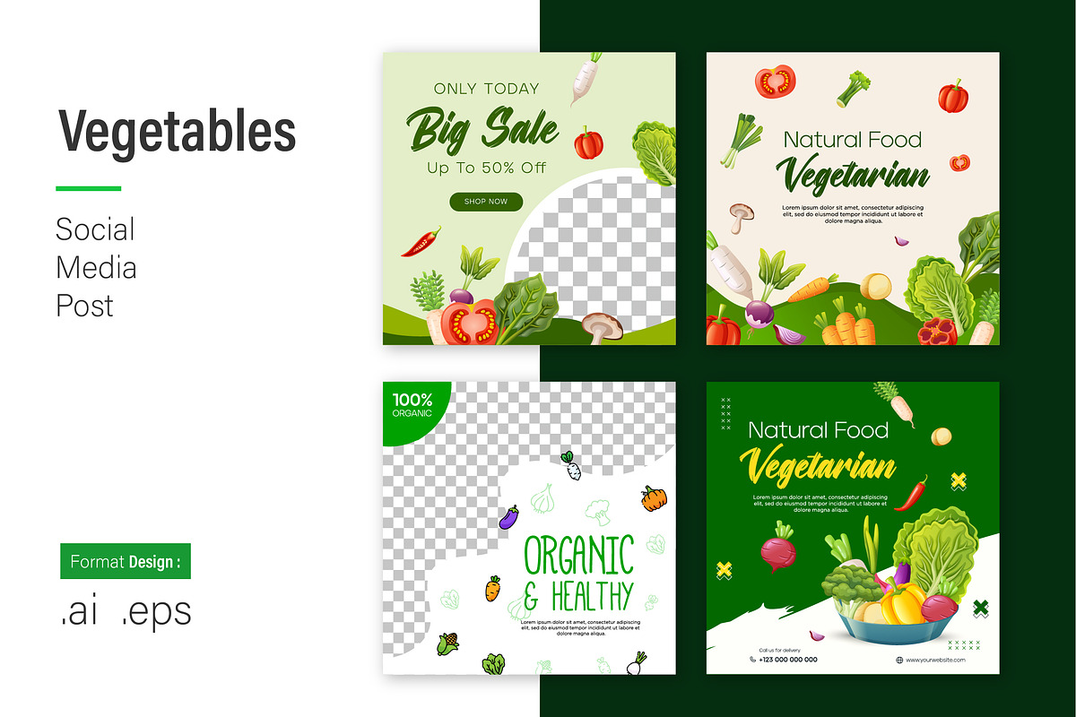 Vegetables Social Media Post Design, a Social Media Template by shin_std