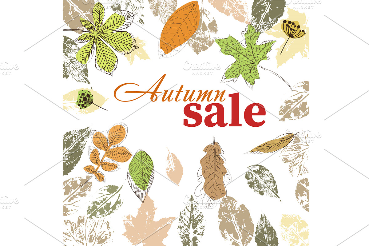 Autumn Sale with Leaves. hand drawn, an Illustration by Nenahliadava Design