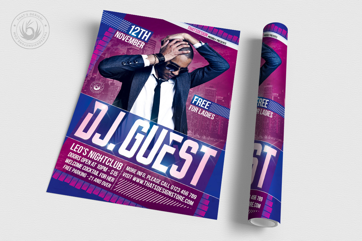 DJ Guest Flyer Template V1, a Poster Template by ThatsDesignArt (Photo 3 of 8)
