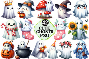 Cute Ghosts Clipart Bundle, an Illustration by Pixels.Craft