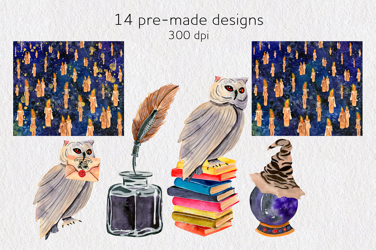 Magic school watercolor clipart, an Education Illustration by AnastasiaWatercolor (Photo 7 of 9)