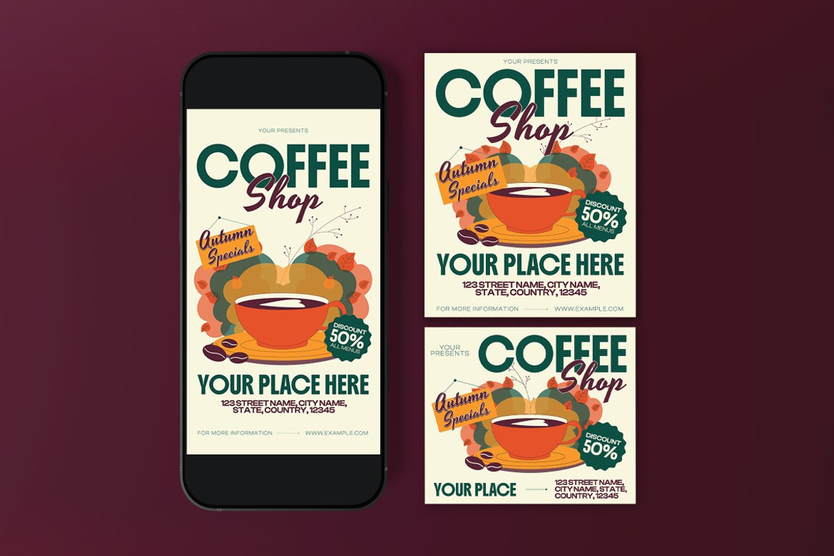 Coffee Shop Autumn Flyer preview 3