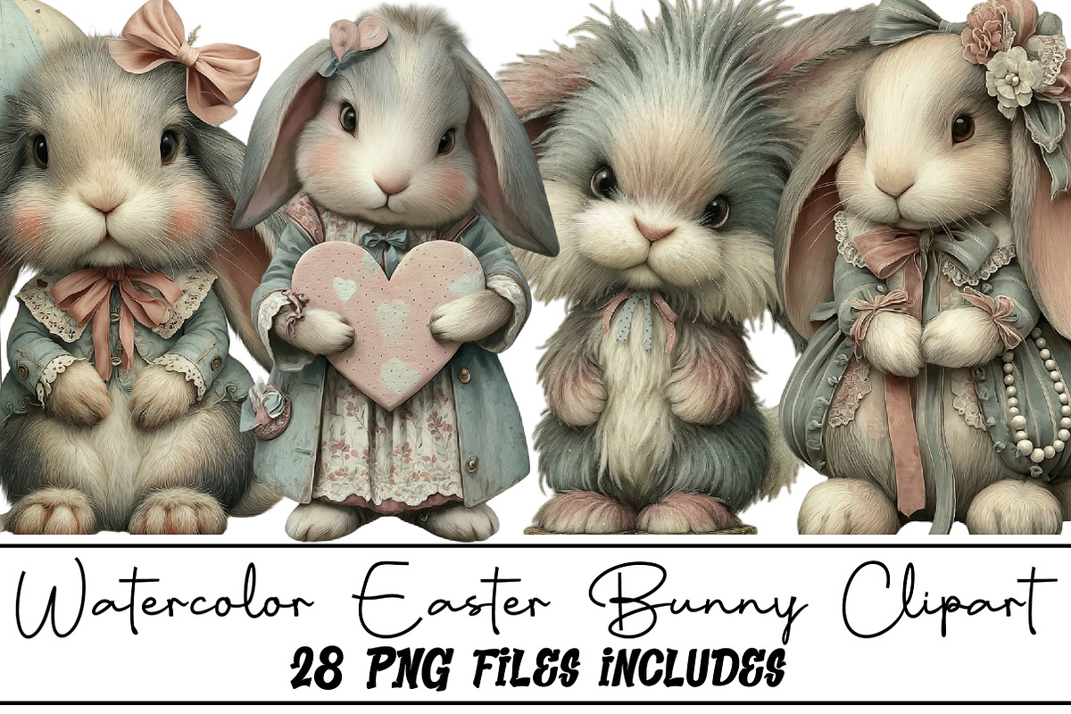 Watercolor Easter Bunny Clipart, an Illustration by DreamArtGraphic (Photo 1 of 5)