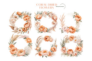 Boho Coral Dried Floral Clipart