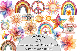Watercolor 70'S Vibes Clipart, a Seasonal Illustration by CitraGraphics