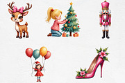 Girly Christmas Watercolor Clipart, an Illustration by CrexoraLab (Thumbnail 2 of 5)